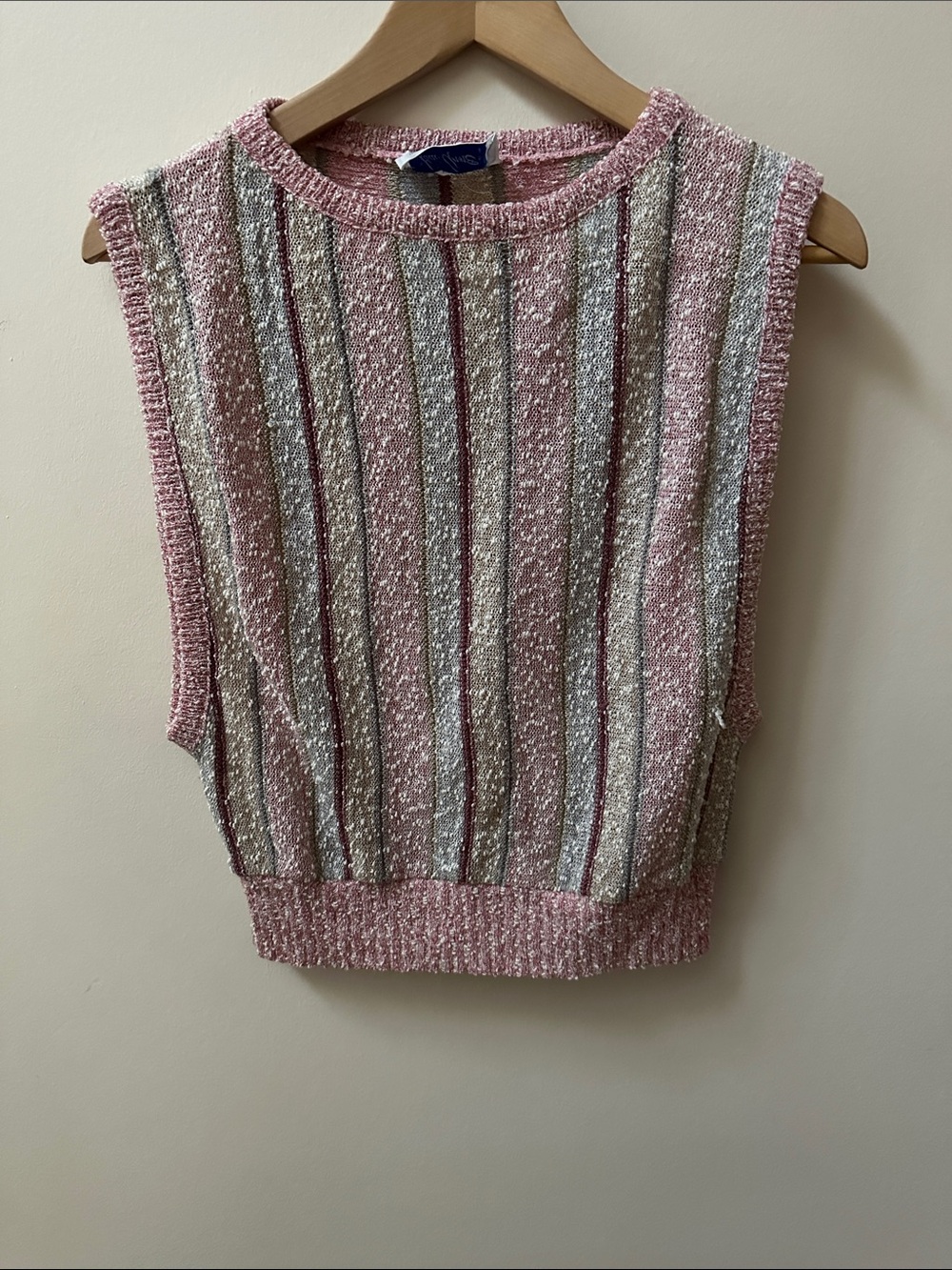 Lady Anne Striped Knit Sleeveless Sweater Vest - Pink & Silver